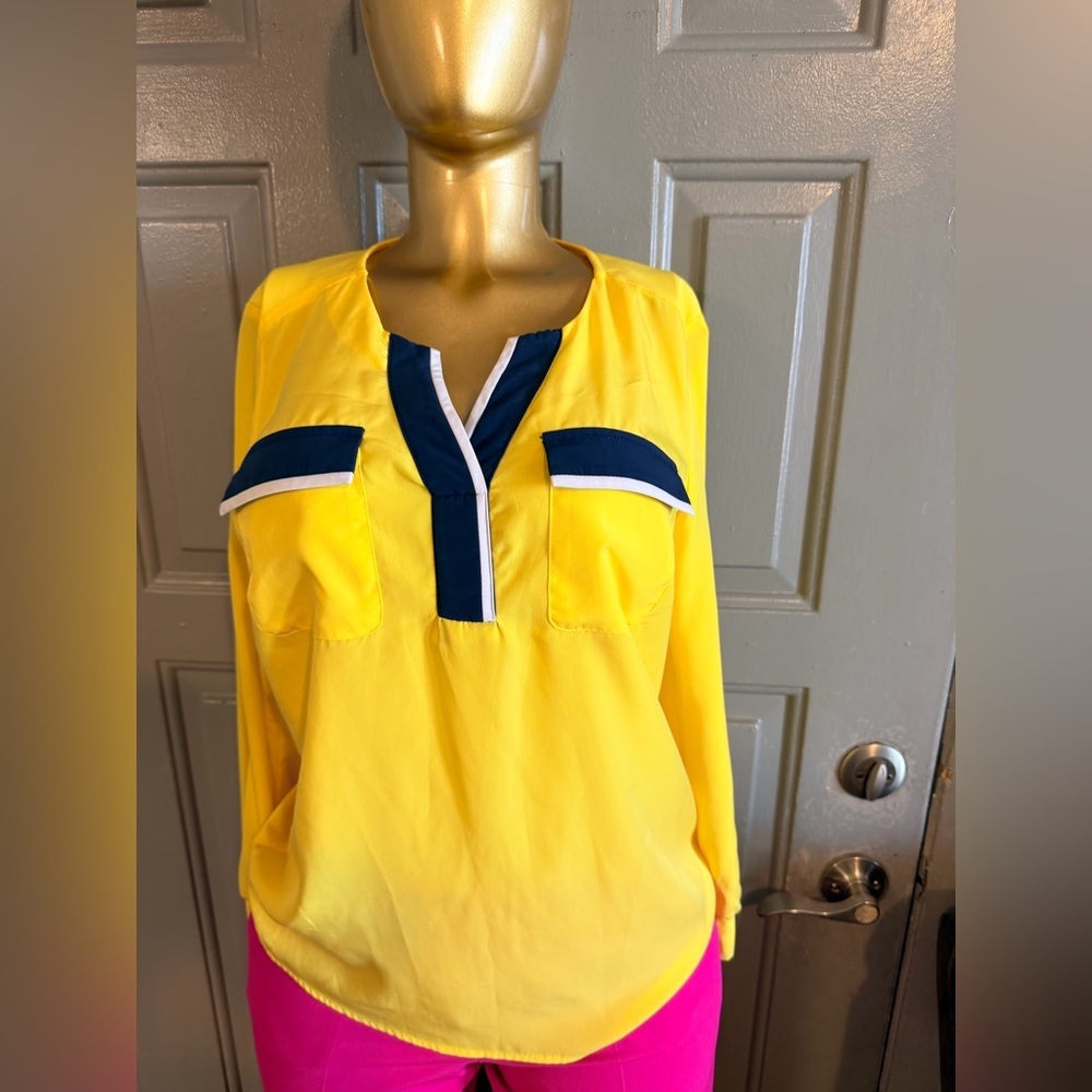 Style & Co. Yellow and Navy Blouse